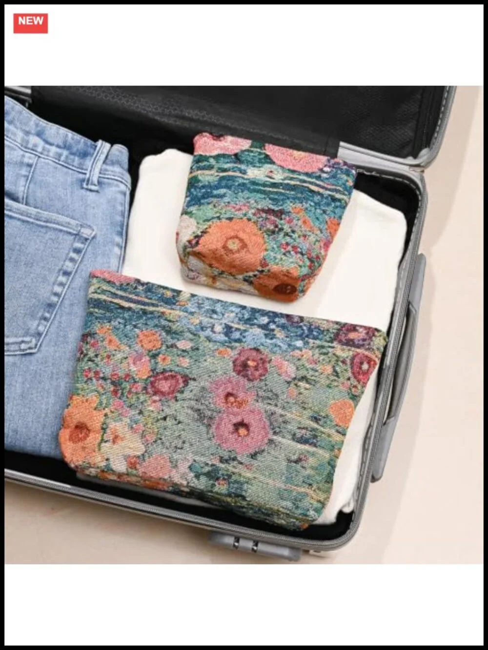 Vintage Cosmetic Bag Oil Painting Floral Portable Travel Makeup Pouch